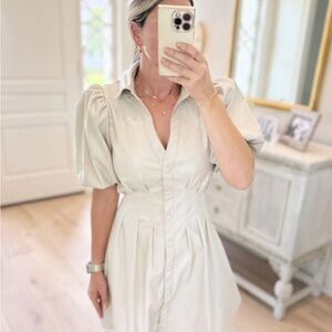 Elegant Cream Puff Sleeve Dress